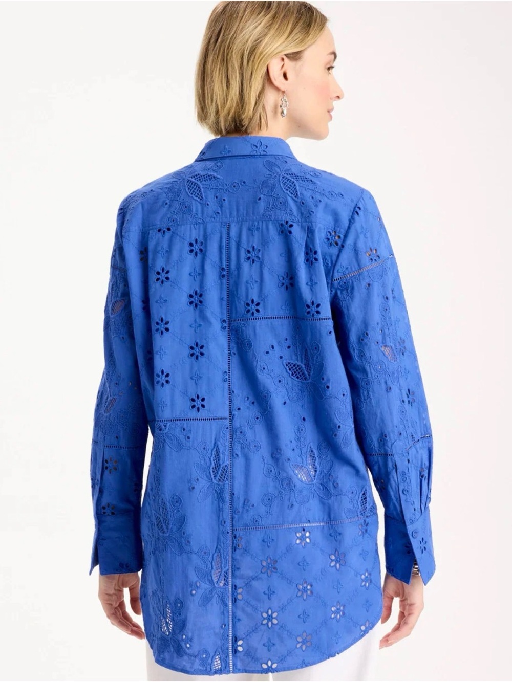 Chicos Embroidered Trapunto-Trim Tunic in Amparo Blue, Size 3 (16-18) NWOT - Picture 4 of 9